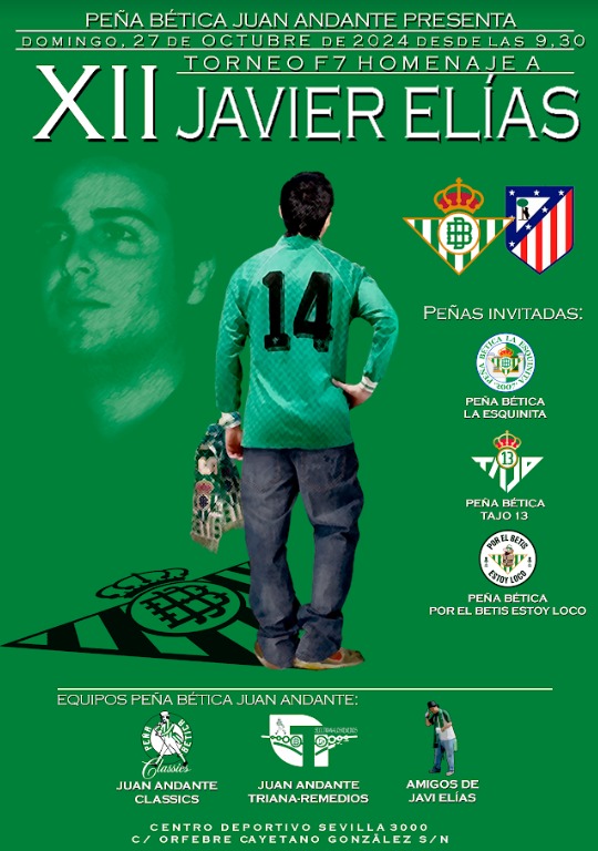 El próximo domingo 27 de octubre volveremos a celebrar una nueva edición en homenaje a nuestro querido Javier Elías Zambrano. 

Gracias a todas las personas que hacen posible que siga presente entre nosotros. 

Viva el Real Betis Balompié 💚

<a href="/pb_laesquinita/">Peña Betica La Esquinita 🇳🇬💚</a> <a href="/LocosBetis/">Porelbetisestoyloco</a> #Tajo13