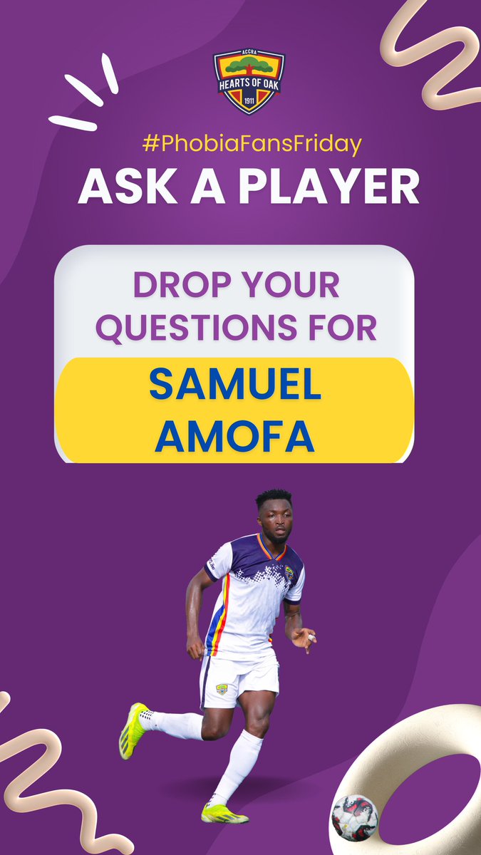 HeartsOfOakGH's tweet photo. ποΈ Itβs #FanFriday! Got a burning question for our players? Nowβs your chance!
Drop your questions below for Samuel Amofa, and weβll ask the Player this afternoon!
#AHOSC #Phobia4Life #AskAPlayer https://t.co/cSsFNkDnzV