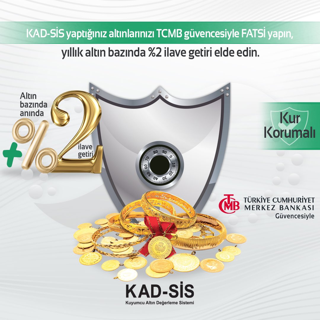 adnkadsis's tweet photo. KAD-SİS yaptığınız altınlarınızı TCMB güvencesiyle FATSİ yapın, yıllık altın bazında %2 ilave getiri elde edin. 

Türkiye Cumhuriyet Merkez Bankası güvencesiyle. 

*Kur Korumalı

https://t.co/xGRmZJVCMg

#kadsis #altındeğerleme #altın #merkezbankası https://t.co/IWHu5RwGCB