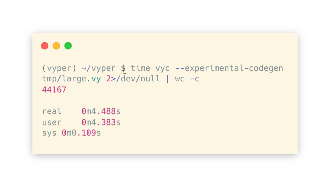 what if i told you that you can have fast compile times in addition to full suite of optimizations? here is an example of compiling a medium size contract, and a large size contract (near the EIP-170 codesize limit) with the latest and SOTA optimizations. under 5.5s!