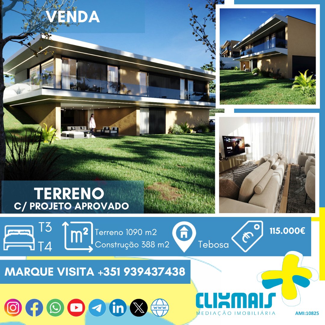 clixmais's tweet photo. Terreno muito bem localizado, com vistas desafogadas e com uma área de 1090 m2 e de construção 426,7 m2 (2 pisos) dos quais.339,5 m2 de área útil (2 pisos).
Com um projeto aprovado de arquitetura.
Entre em contato com Nuno Barrocas ☎️ +351 939437438 (WhatsApp) https://t.co/BJ6nOWvNxk