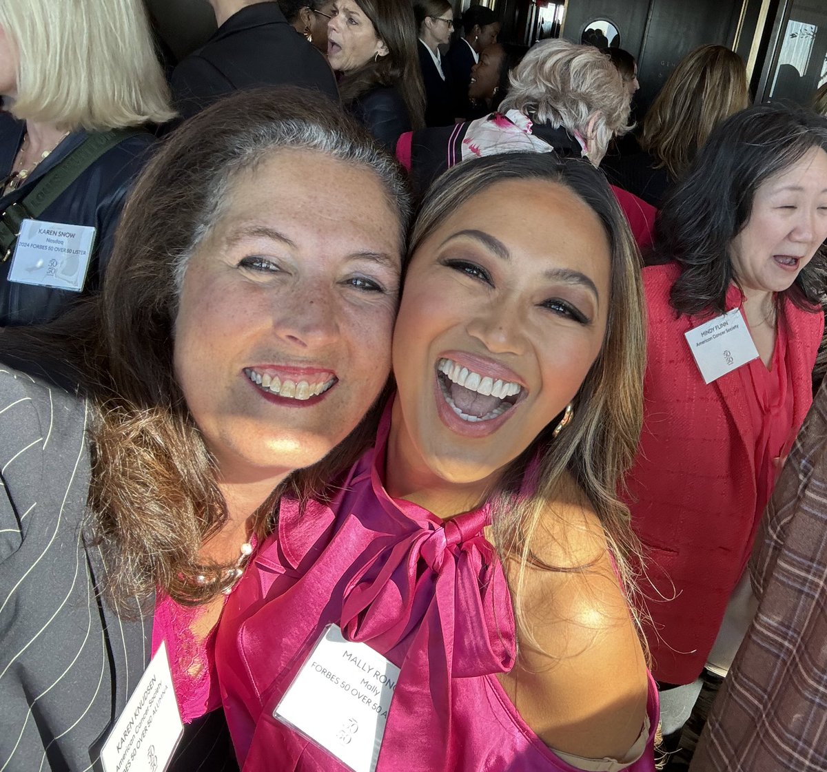 DrKarenKnudsen's tweet photo. Well look who I found! Kudos to friend and fellow @QVC Quintessential 50 rock star @MallyRoncal for being inducted into the @forbes #50over50. 

So well deserved and love the pink to raise awareness about #BreastCancer cancer prevention &amp; screening! 

#WomenWhoLead https://t.co/xStLweAkr7