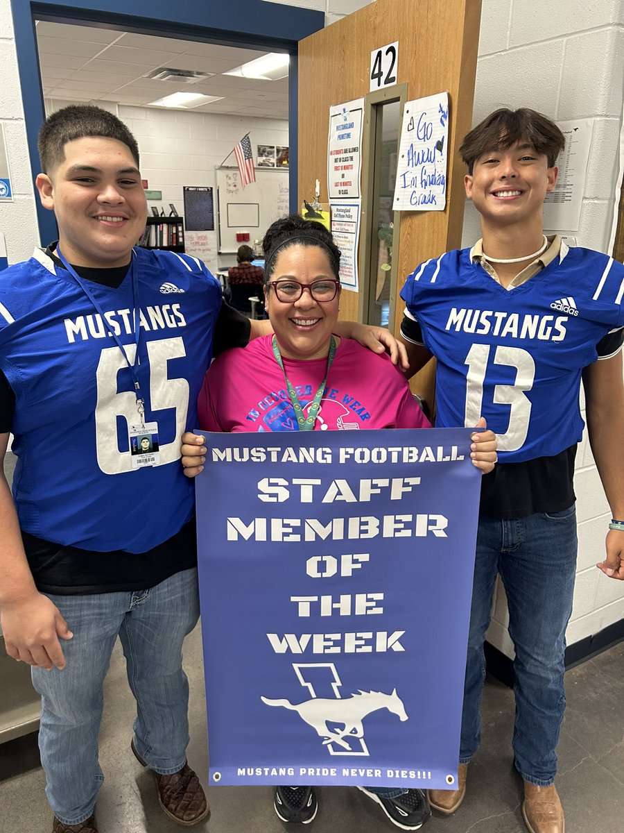 Our WK 9 Mustang Football Staff Member of the Week is Ms. Edlin! Thank you for all that you do for our Mustangs! #MPND