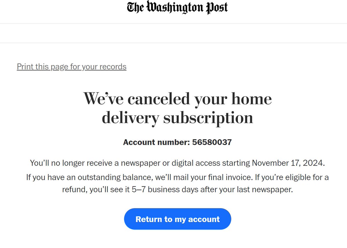 Goodbye <a href="/washingtonpost/">The Washington Post</a> Next time endorse a candidate when the country's democracy is on the line.