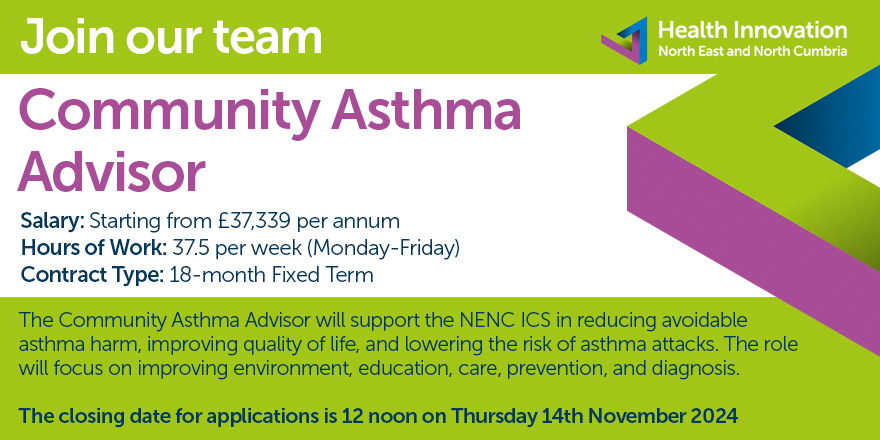 New job listing!

HI NENC is seeking a fixed-term Community Asthma Advisor to support the NENC ICS in reducing asthma harm, improving quality of life, and preventing attacks.

📅 Apply by 12 noon, Thursday 14th November 2024

Learn more and apply 👉 bit.ly/3NBdjFx