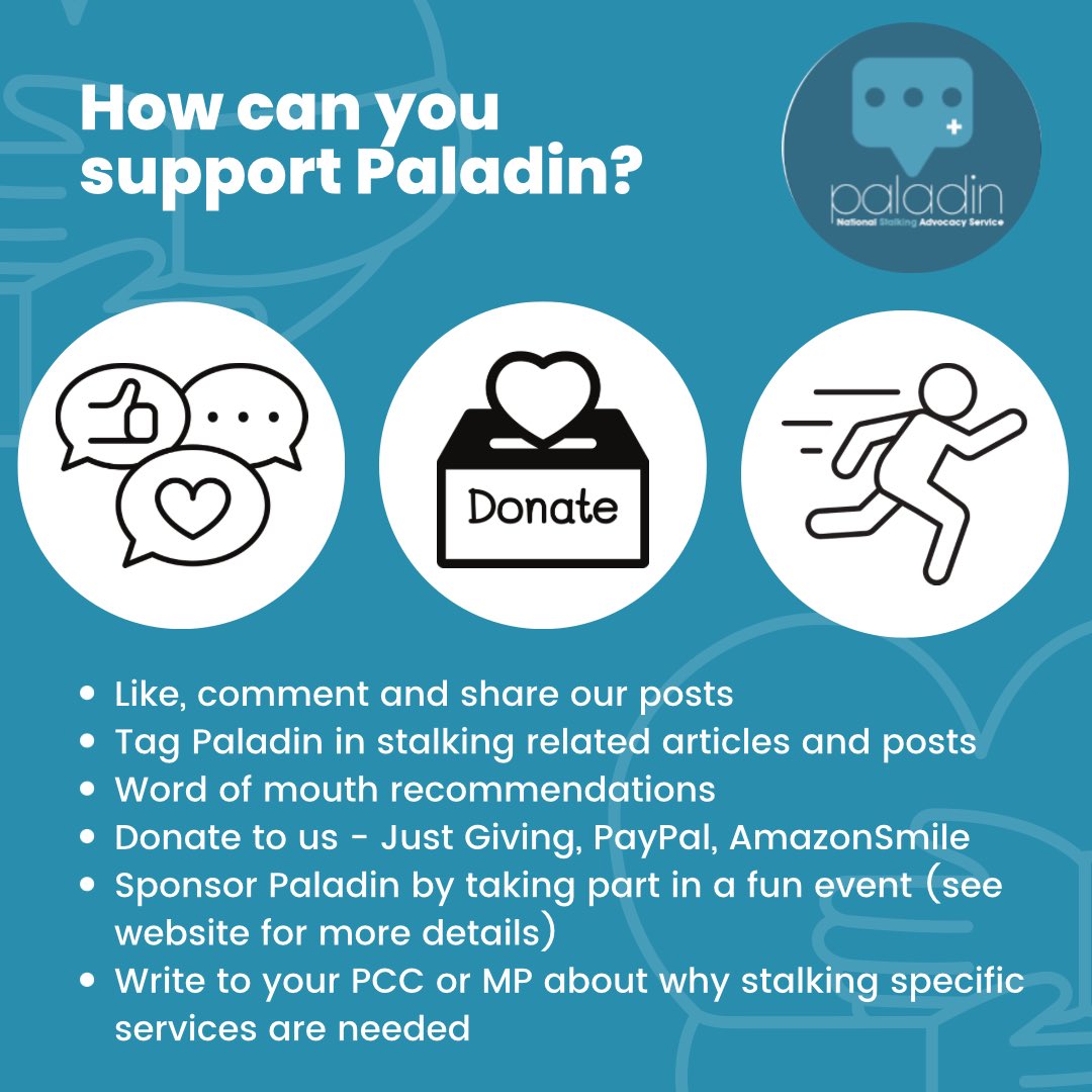 We appreciate all that you can do 💙

Supporting a charity doesn’t always mean to give money, although all donations are greatly appreciated, you can also help us by sharing, liking and commenting on our posts or writing to your PCC or local MP 📱✍️

#stalking #stalkingawareness