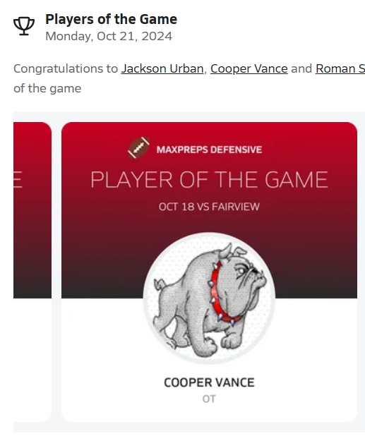 CooperVance11's tweet photo. Earned Defensive Player of the game last week!
@CSAPrepStar @brightonhighsc1 https://t.co/oYAnRi5JZk