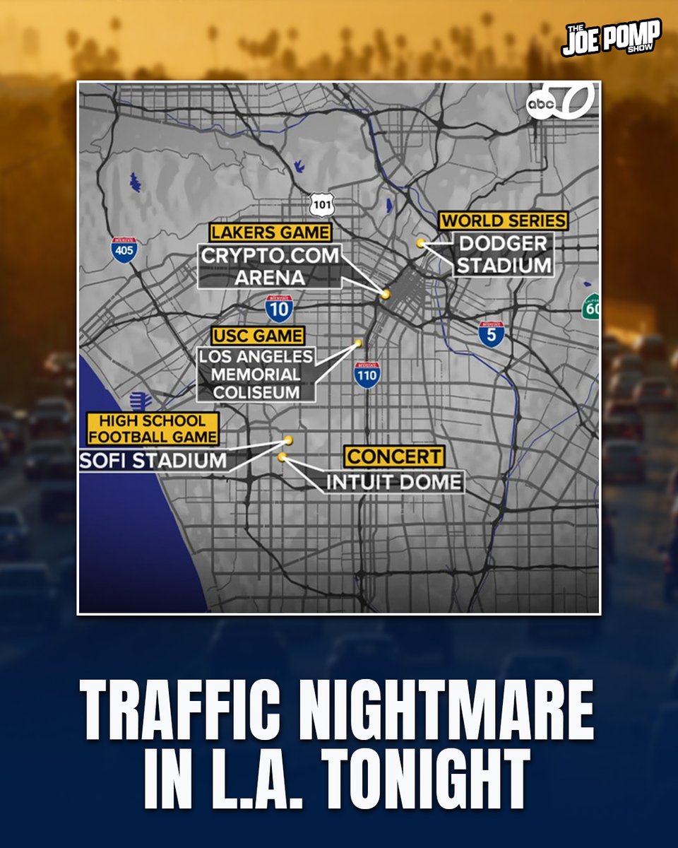 There are six major events in Los Angeles tonight: • World Series Game 1  (MLB) • Suns at Lakers (NBA) • Rutgers at USC (CFB) • East LA Classic at  Sofi (HSFB) •