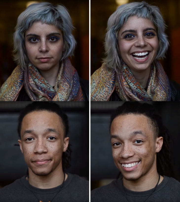 Inspiring! Photographer captures people's reactions before and after somebody said 'there should be a sequel to Shroud of Night'