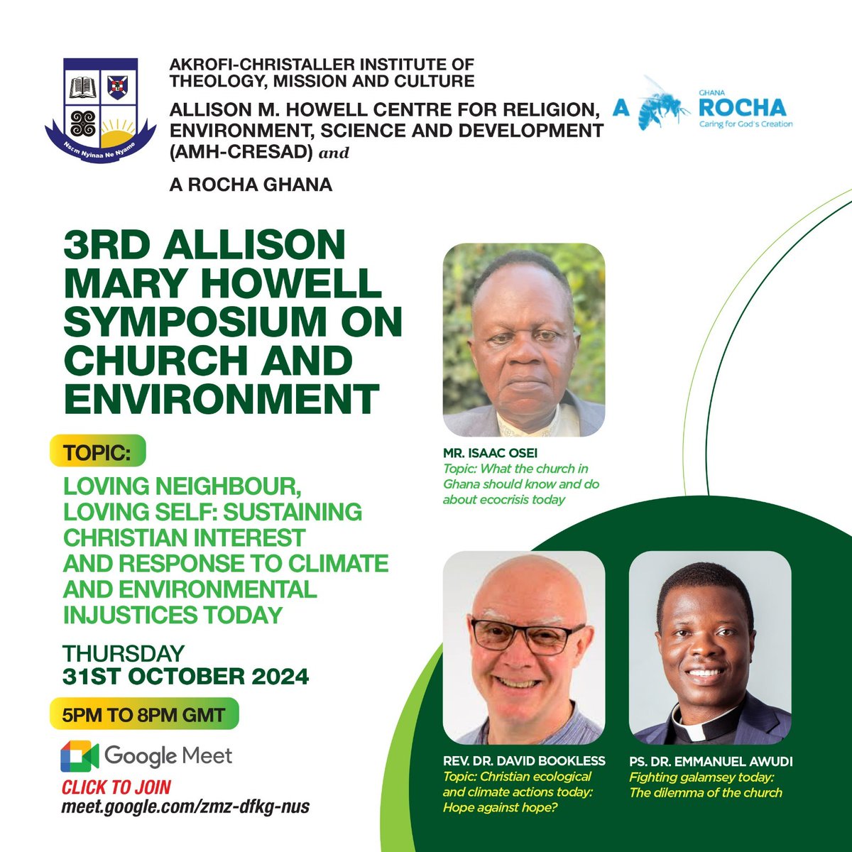 A Rocha International (@arochaint) on Twitter photo How can we maintain hope during a climate crisis? You are invited to an online symposium featuring our Head of Theology, <a href="/dave_bookless/">Dave Bookless</a>, alongside church leaders from Ghana. Hosted by <a href="/arochaghana/">A Rocha Ghana</a> & <a href="/ACIGH1987/">Akrofi-Christaller Institute (ACI)</a>
📅Thursday, 31 October
📍Meeting link: meet.google.com/zmz-dfkg-nus How can we maintain hope during a climate crisis? You are invited to an online symposium featuring our Head of Theology, <a href="/dave_bookless/">Dave Bookless</a>, alongside church leaders from Ghana. Hosted by <a href="/arochaghana/">A Rocha Ghana</a> & <a href="/ACIGH1987/">Akrofi-Christaller Institute (ACI)</a>
📅Thursday, 31 October
📍Meeting link: meet.google.com/zmz-dfkg-nus