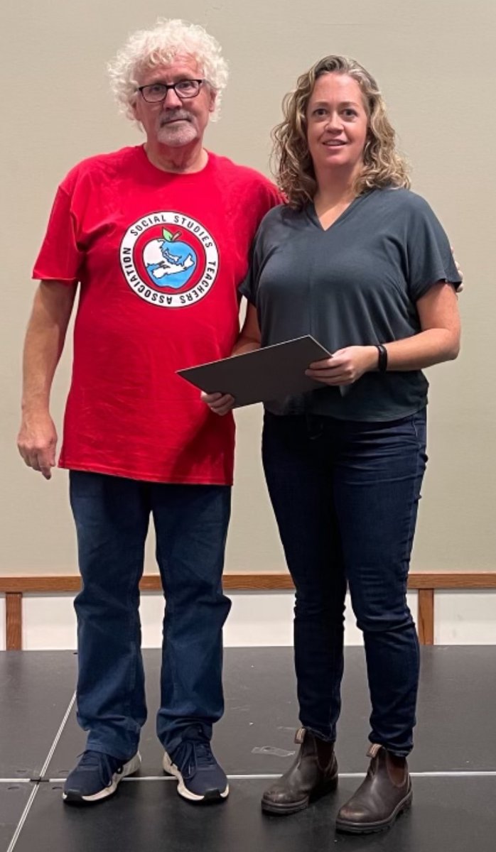 The Susan Aliphat Memorial Fellowship Award for social studies teachers - Coralie Cameron presented by NSSSTA executive member Turk MacDonald.  #staythecourse