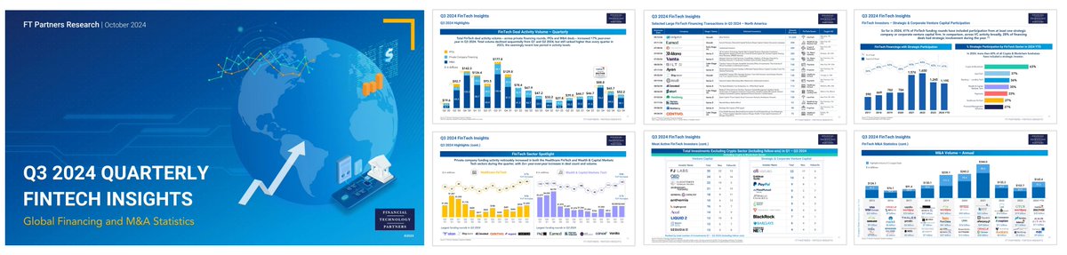 FTPartners's tweet image. FT Partners publishes its Q3 2024 FinTech Insights Report - the ONLY source for complete #FinTech financing, M&amp;amp;A, and IPO activity cut across geographies and sectors! finte.ch/3Q24FinTechIns… #FinTechDealActivity
