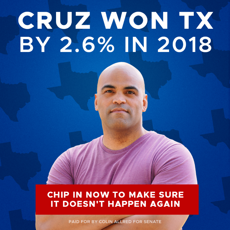 ColinAllredTX's tweet photo. URGENT: A recent poll shows me 1 point down, but it also shows 5% of voters are undecided. This race will come down to reaching that 5%, so I need your help to get more ads on the air, knock more doors, and reach more voters than Ted Cruz between now and Nov. 5! Can you chip in?