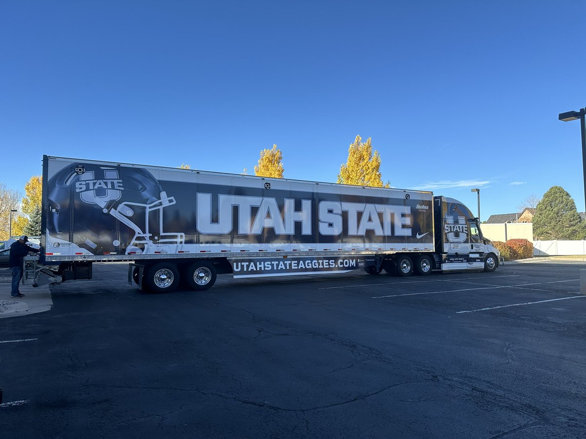 Unloaded at the hotel. @usufootball @usu_equipment @usuathletics @utahstatealumni