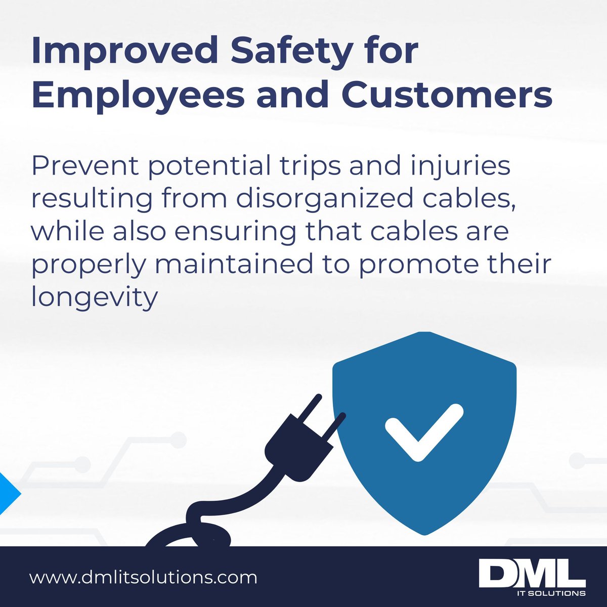 DMLITSolutions's tweet image. A well-organized workspace with neatly arranged cables is crucial for safety &amp;amp; efficiency. Good cable management boosts productivity, lowers risks, and creates a professional environment. 🌐 Discover how our managed IT services can support your business: dmlitsolutions.com