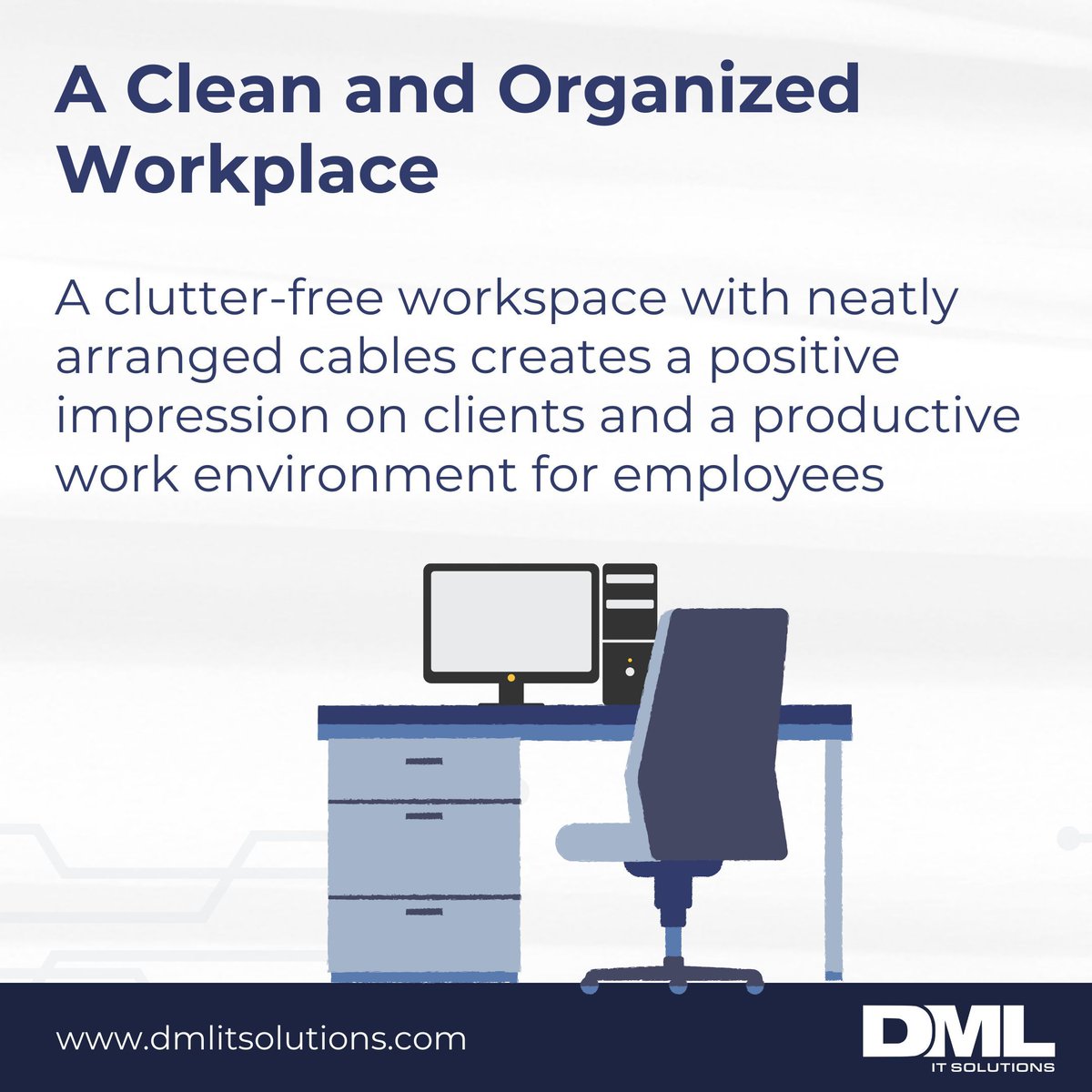 DMLITSolutions's tweet image. A well-organized workspace with neatly arranged cables is crucial for safety &amp;amp; efficiency. Good cable management boosts productivity, lowers risks, and creates a professional environment. 🌐 Discover how our managed IT services can support your business: dmlitsolutions.com