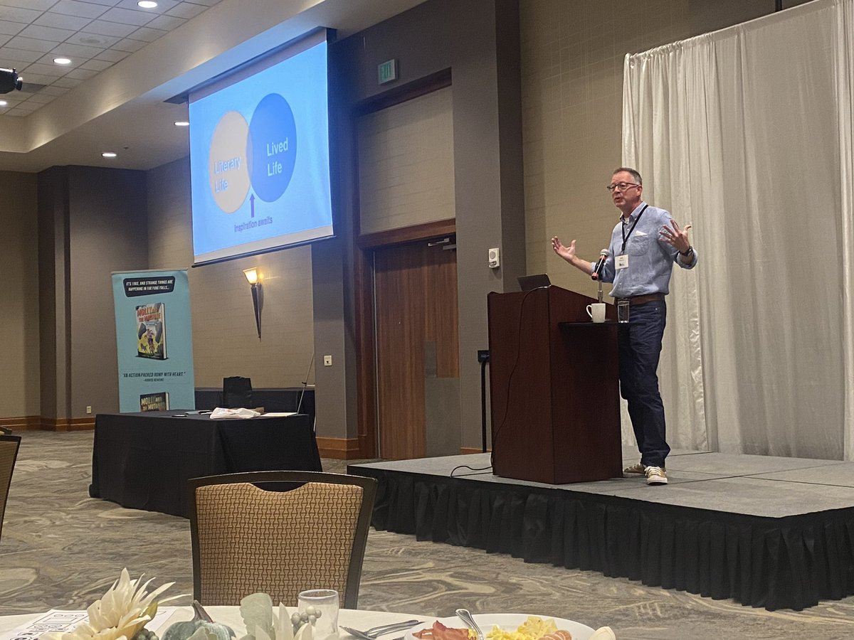 Breakfast with an Author? Yes please! Thank you Erik Jon Slangerup for showing us what can happen when we find the intersection of our lived experiences and literary lives 📚🤖 #InspirationAwaits at #MASL51!