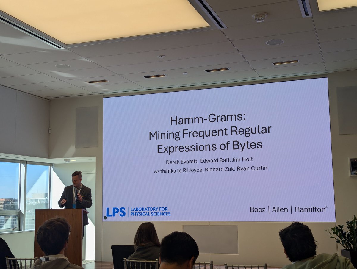 CamlisOrg's tweet photo. Session 3 wraps up with "Hamm-Grams: Mining Common Regular Expressions via Locality Sensitive Hashing" from speaker Derek Everett! Reminder that our livestream can be found here: https://t.co/MrHLAlk50A https://t.co/FjOh1rwQ1P