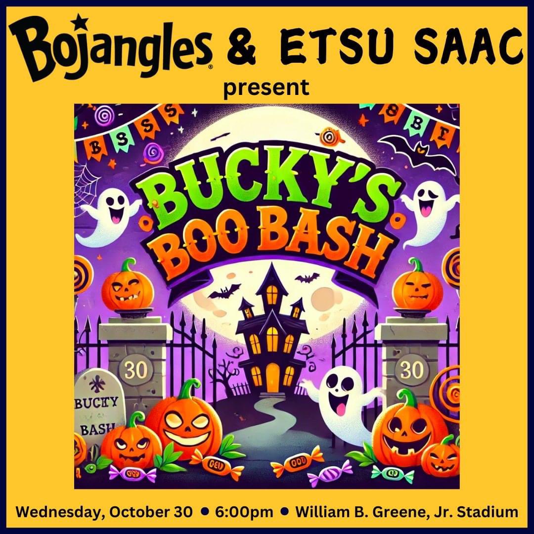 𝘽𝙪𝙘𝙠𝙮'𝙨 𝘽𝙤𝙤 𝘽𝙖𝙨𝙝 🎃

Mark your calendar as next week is our annual Bucky's Boo Bash❗️

🗓️ Oct. 30
⏰ 6p
📍 William B. Greene, Jr. Stadium 
🔹 Meet our ETSU athletes and get free candy 🍬

#BeGreat
