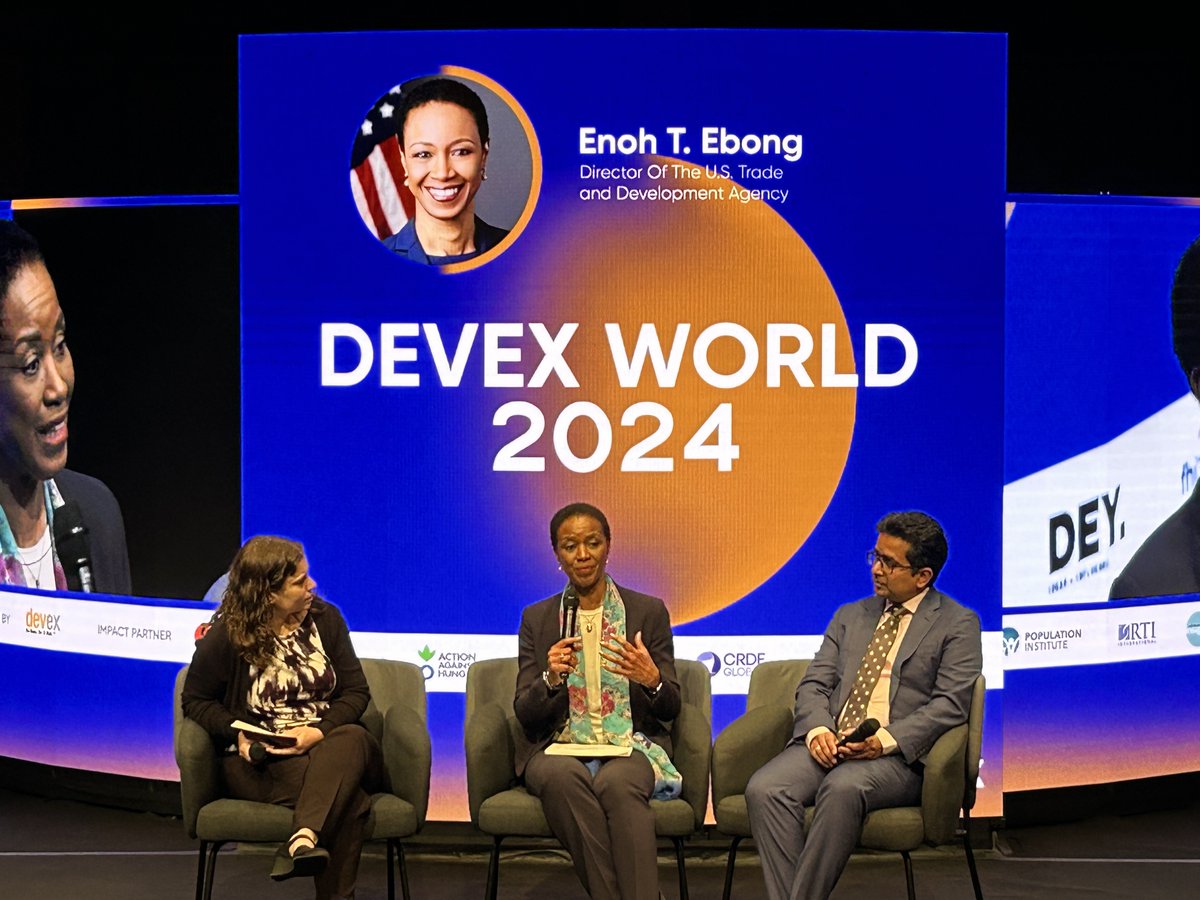 USTDAdirector46's tweet photo. #DEVEXWorld hosted an engaging conversation on mobilizing capital for clean energy and infrastructure. I shared the stage with @TeamHuskPower CEO @ManojSinhaHusk and discussed how @USTDA mitigates risk and catalyzes bankable projects through its work. https://t.co/MXejv8Byv9