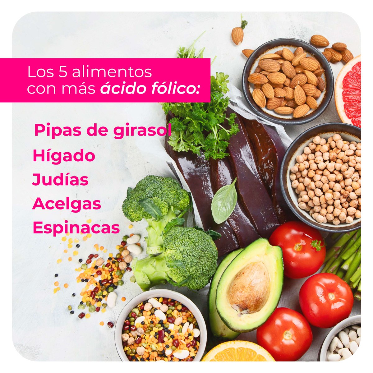 Prepara tu lista de la compra este fin de semana con alguno de estos alimentos (o todos): pipas de girasol, hígado, judías, #acelgas, #espinacas... Son las principales fuentes de ácido fólico, ¿lo sabías?
#nutricionfertil #fertilidad #FIV #estimulacionsuave #embarazo #acidofolico