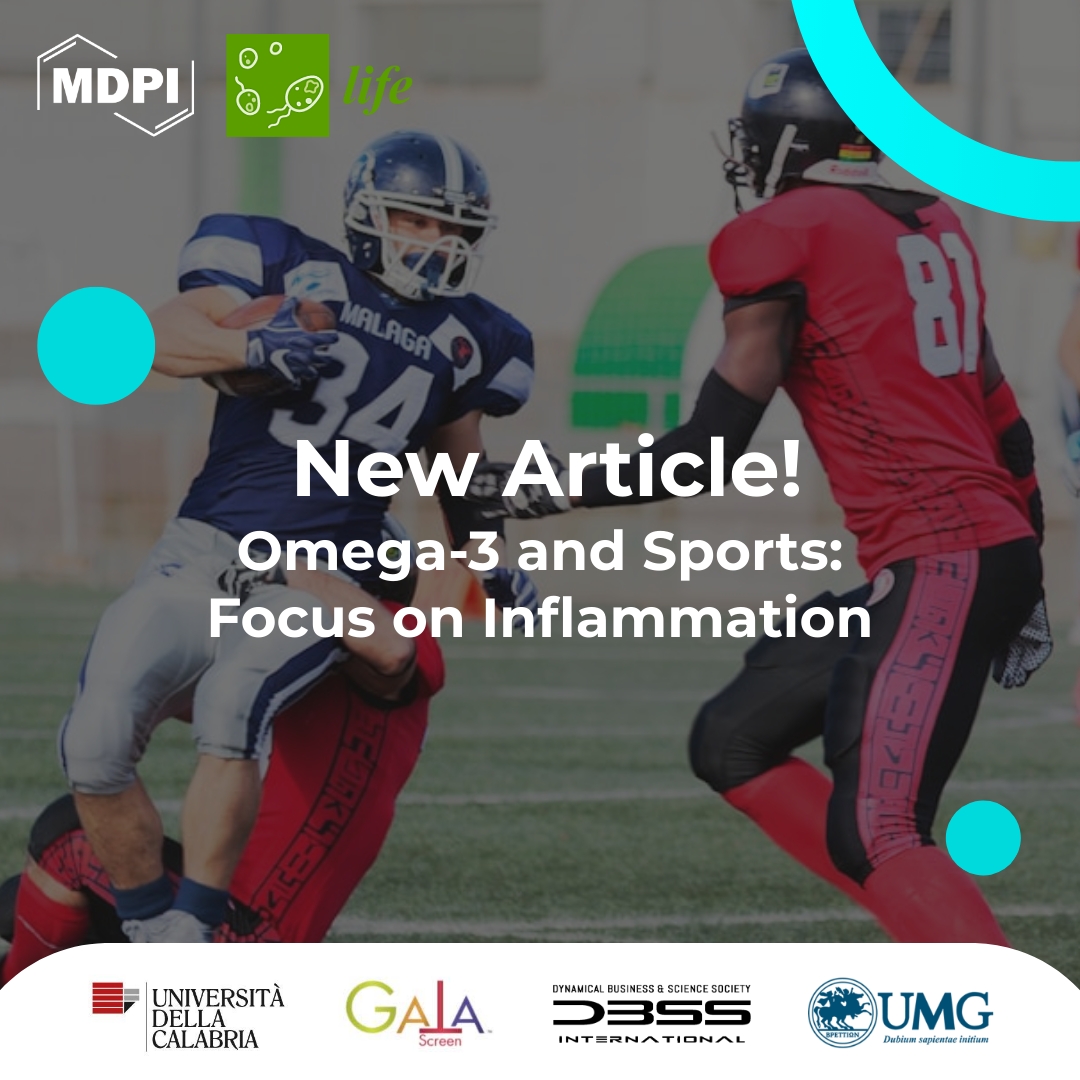 #ResearchDivision
A new article has been published by Prof. Roberto Cannataro!

"Omega-3 and Sports: Focus on Inflammation"

📚📚📚
doi.org/10.3390/life14…

#TeamWork #EvolveWithScience #TeamDBSS #Article #Paper #Omega3 #FishOil #Inflammation #Resolvins #UniCal #Galascreen