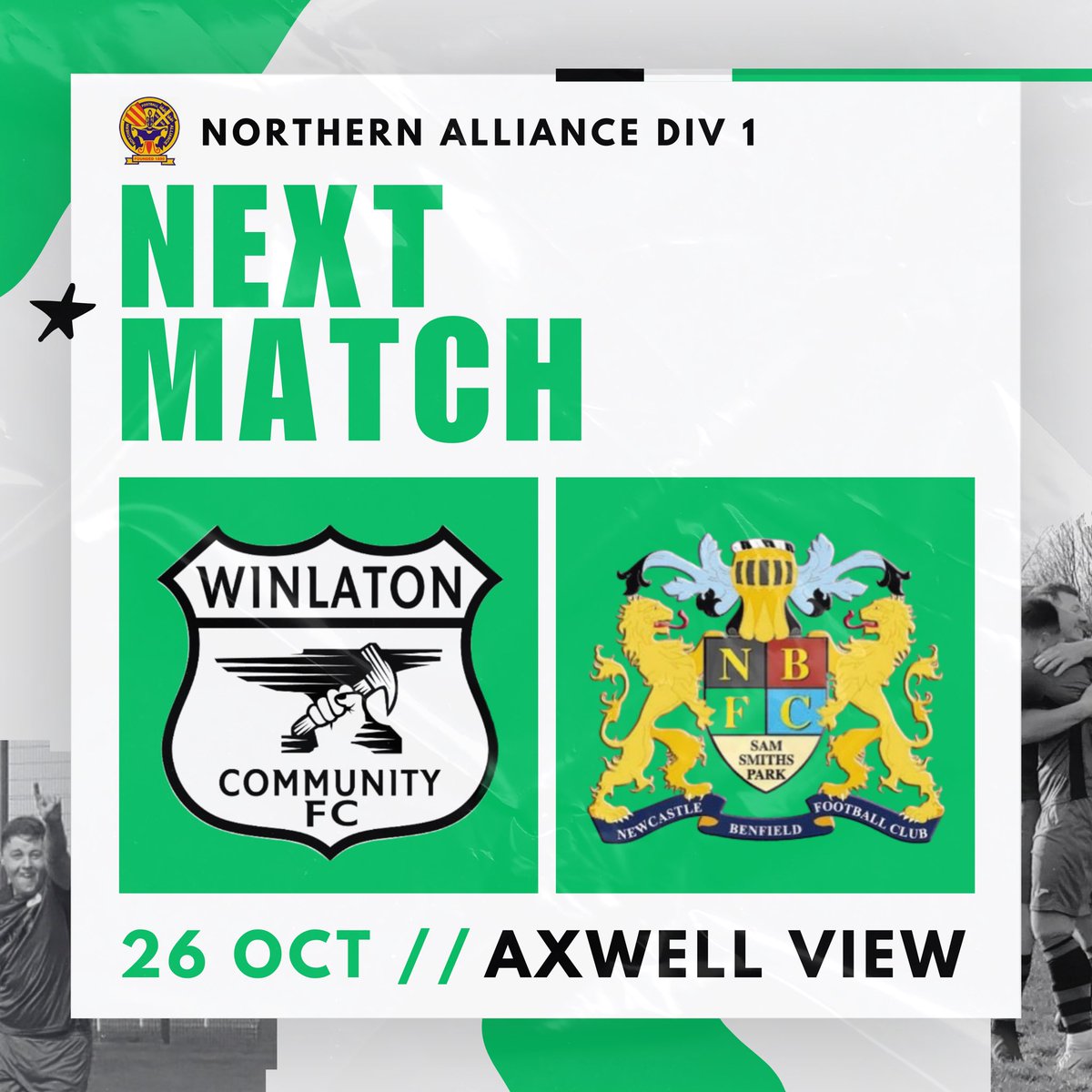 WinlatonFC's tweet photo. 𝙉𝙀𝙓𝙏 𝙈𝘼𝙏𝘾𝙃…

🆚 Newcastle Benfields Reserves
📆 Saturday 26th October
⏰ 2:00PM KO
🏟 Axwell View, Winlaton 
🏆 Northern Alliance Div 1

MATCH SPONSOR:
Blaydon Plastering Services 

#WCFC 🟢⚪️⚫️ https://t.co/nkxoZ8GfxI