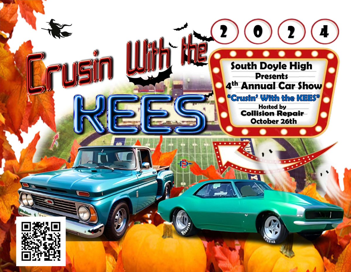 We are so excited to see all cars and tractors tomorrow!   Come join us.  Free admission!  If you want to add your car or tractor use the QR code to register!  Event time 10-2 set up and registration 9-10.