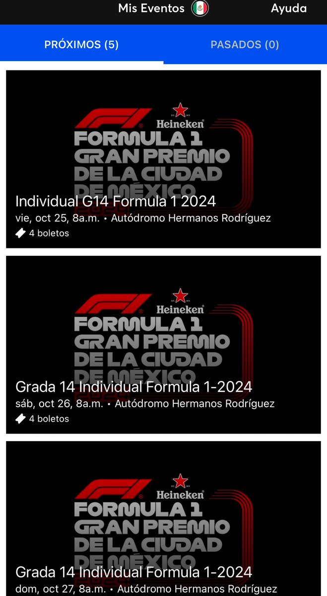 ernelex's tweet photo. Dos series completas para la fórmula 1 este 25, 26 y 27 de octubre a su precio de origen, zona gris (estadio GNP) área techada, grada 14 (NA-30 C) fila 25 a $20,000 https://t.co/s5DJeyXmw7