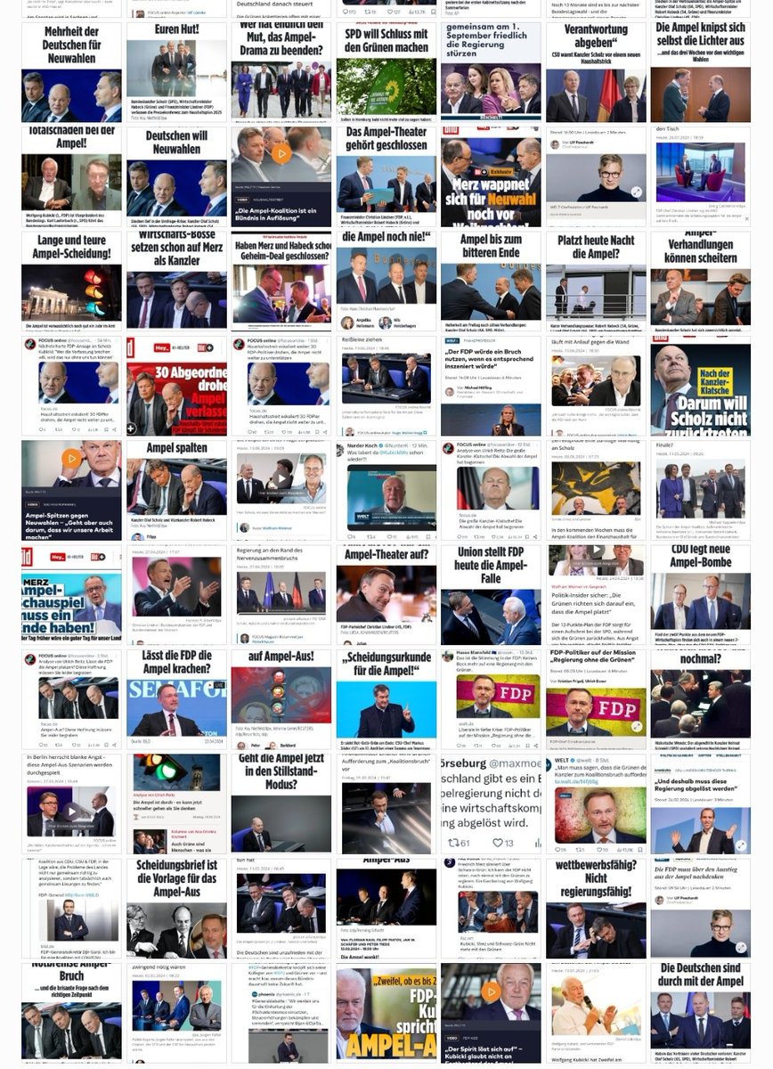 Aktueller Stand: Bild, Welt und Focus haben von 01.01.24 bis heute mindestens 133 Artikel zum Ampel-Aus publiziert. Es sind immer die gleichen ca. 10 Autoren. Haupt-Kronzeuge ist 'überraschenderweise' Kubicki. Es wird Vielstimmigkeit nur vorgetäuscht.
#floodthezone with shit.