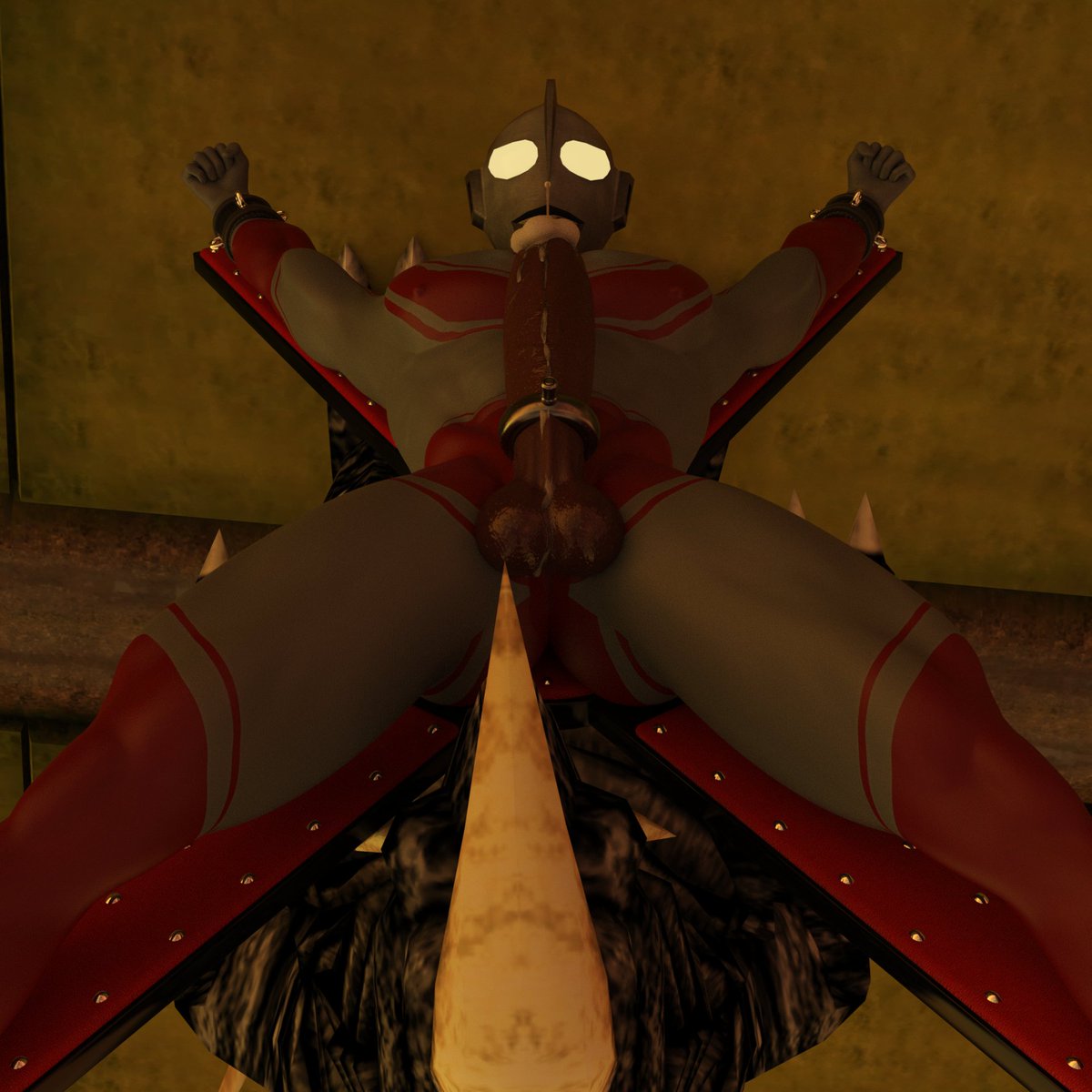 杰克奥特曼在夕阳下死去②
纳克尔星人将战败的杰克奥特曼绑到十字架上，并命令布莱克王攻击杰奥特曼的下体。奥特曼痛苦万分，却无法反抗，在巨大的刺激下，奥特曼的大屌喷射出浓稠的奥特精液。
“奥特曼，射精的感觉很爽吧”
纳克尔星人萌生出一个邪恶的计划，它将一个特殊装置套在奥特曼的阴茎上...