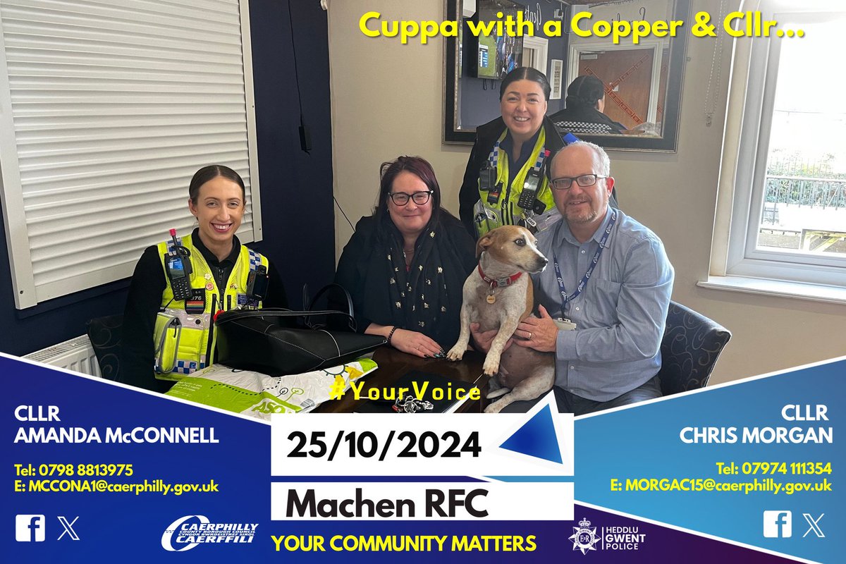 McConAmanda's tweet photo. ๐ฃ Cuppa with a Copper & ClIr was a quiet one this afternoon.
Thank you Machen Rugby Club for allowing us to use your venue and for providing the refreshments.
#YourVoice #DropInSurgery #Machen
#YourCommunityMatters #MachenRFC #ClIrs #CCBC #BTMCC #GwentPolice #MachenRudryWard https://t.co/4WVqb125Ej
