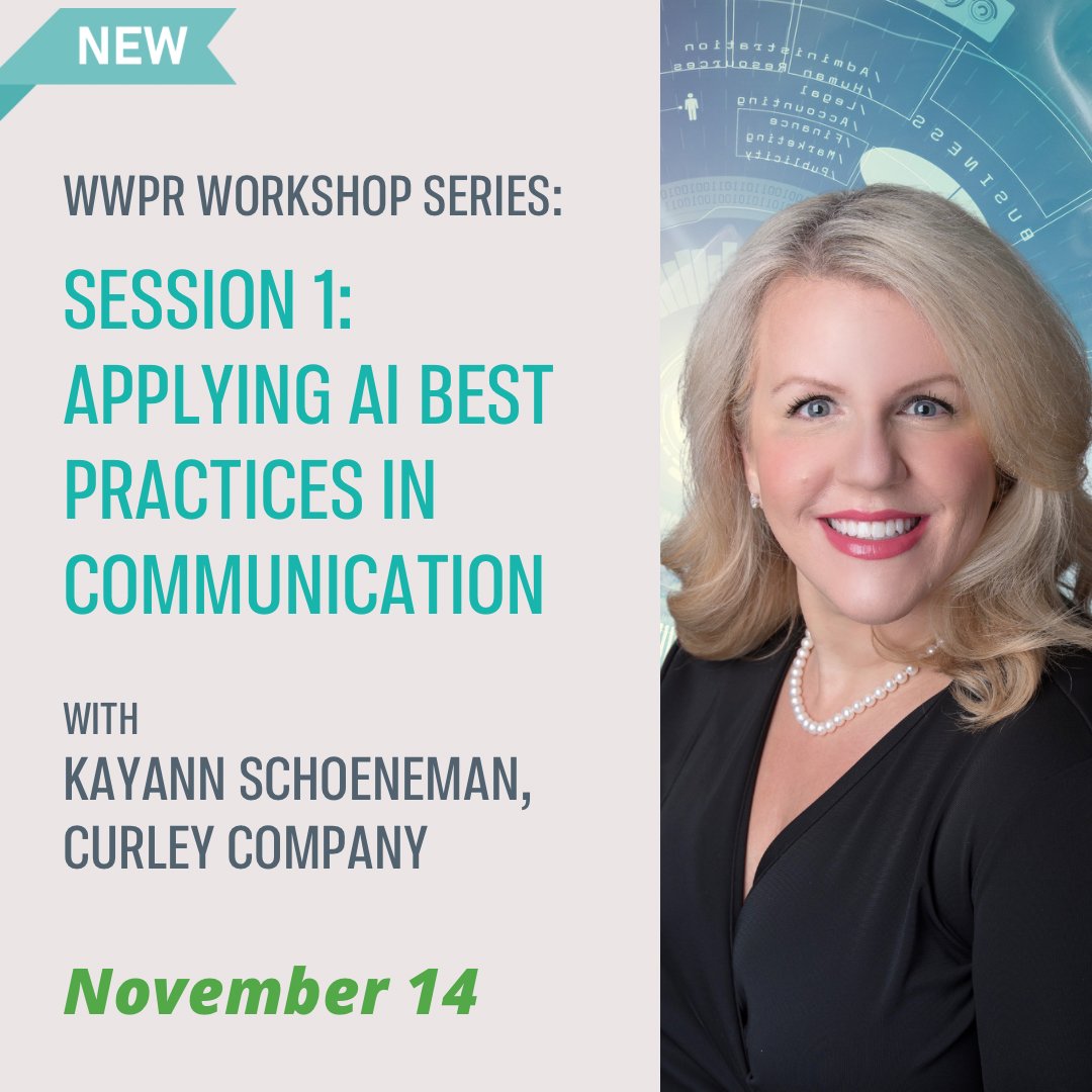 Looking forward to <a href="/WWPR/">Washington Women in Public Relations</a>'s two-part workshop on Nov. 14. Curley's president <a href="/KSchoeneman/">KayAnn P. Schoeneman</a> is leading "Applying AI Best Practices in Communication" about the important function of #AI and how to maximizing it in your career and workplace. Reserve your spot!⬇️bit.ly/4hfZrhq
