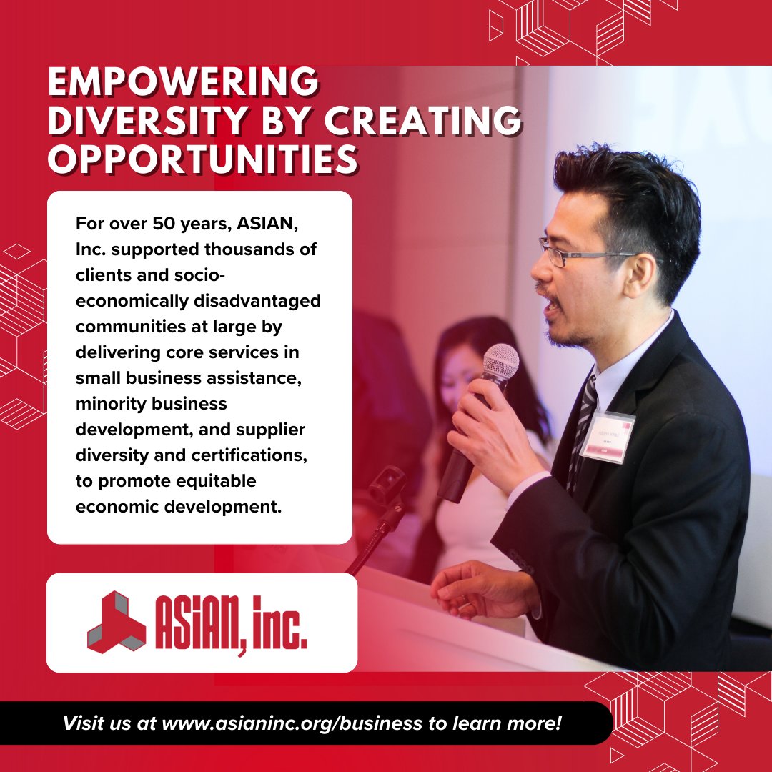 For 50+ years, ASIAN, Inc. has empowered diverse communities with business support, funding access, procurement opportunities, and certifications. Are you a Bay Area business owner? Unlock your potential with a free consultation!

🔗 Learn more: asianinc.org/business
