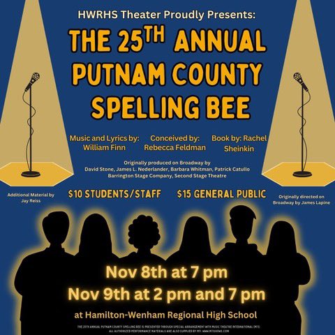 Save the date!    The High school Musical coming Nov 8th and 9th.   Presale ticket link coming soon.   Tickets will also be sold at the door.