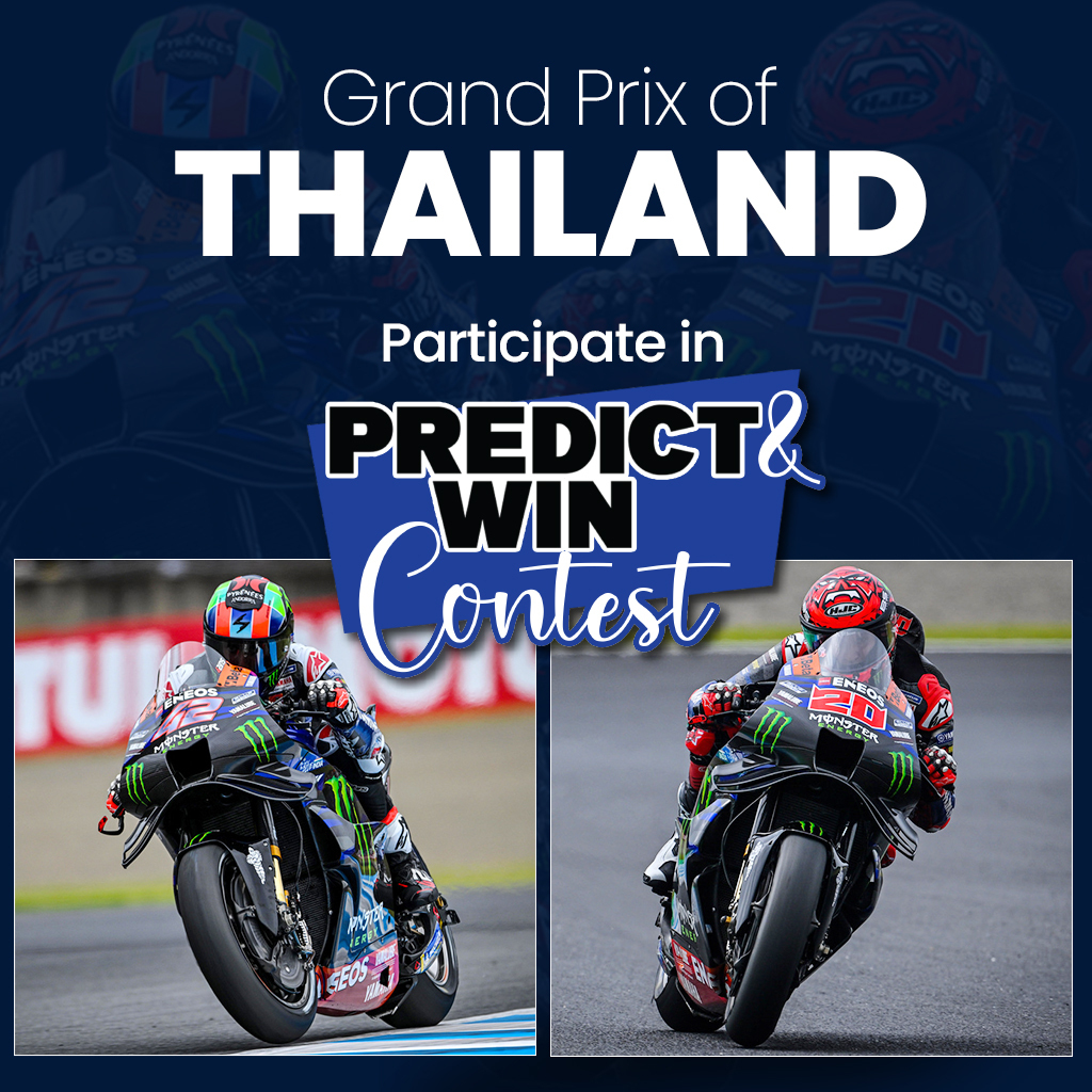 India_Yamaha's tweet photo. It’s Thailand GP time! Predict our Yamaha rider’s position and gear up to win amazing prizes! Drop your prediction now.
Participate Now: https://t.co/aGZClQrP1r
.
#MonsterYamaha #YamahaMotoGP #CallofTheBlue #PredictandWinContest #ContestAlert #YamahaMotorIndia #ThailandGP https://t.co/lNOqunmS8n