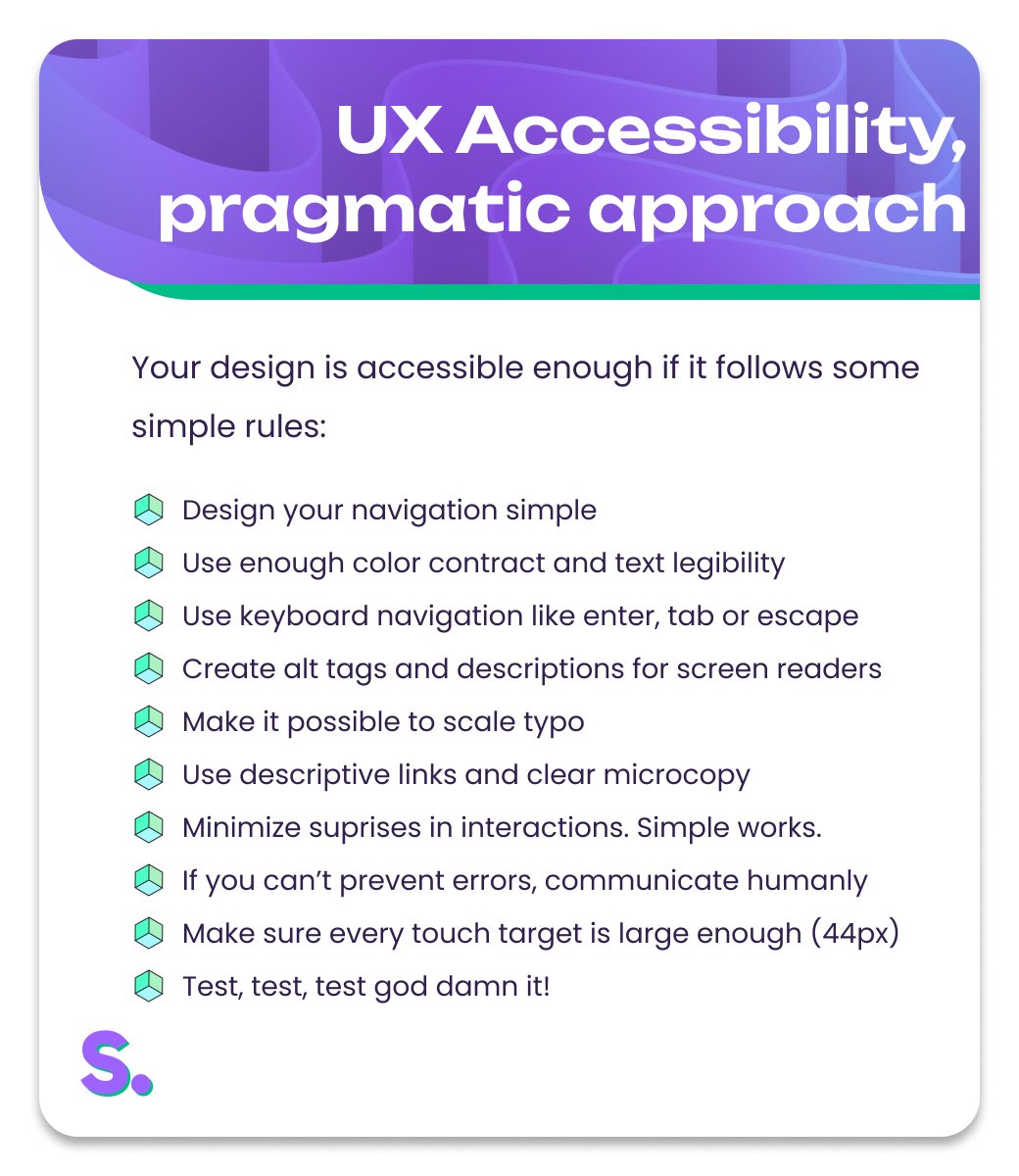 #uxdesigners often feel the pointing finger of lady #accessibility or #inclusivedesign. It shouldn't be hard though, if you keep some rules in mind.