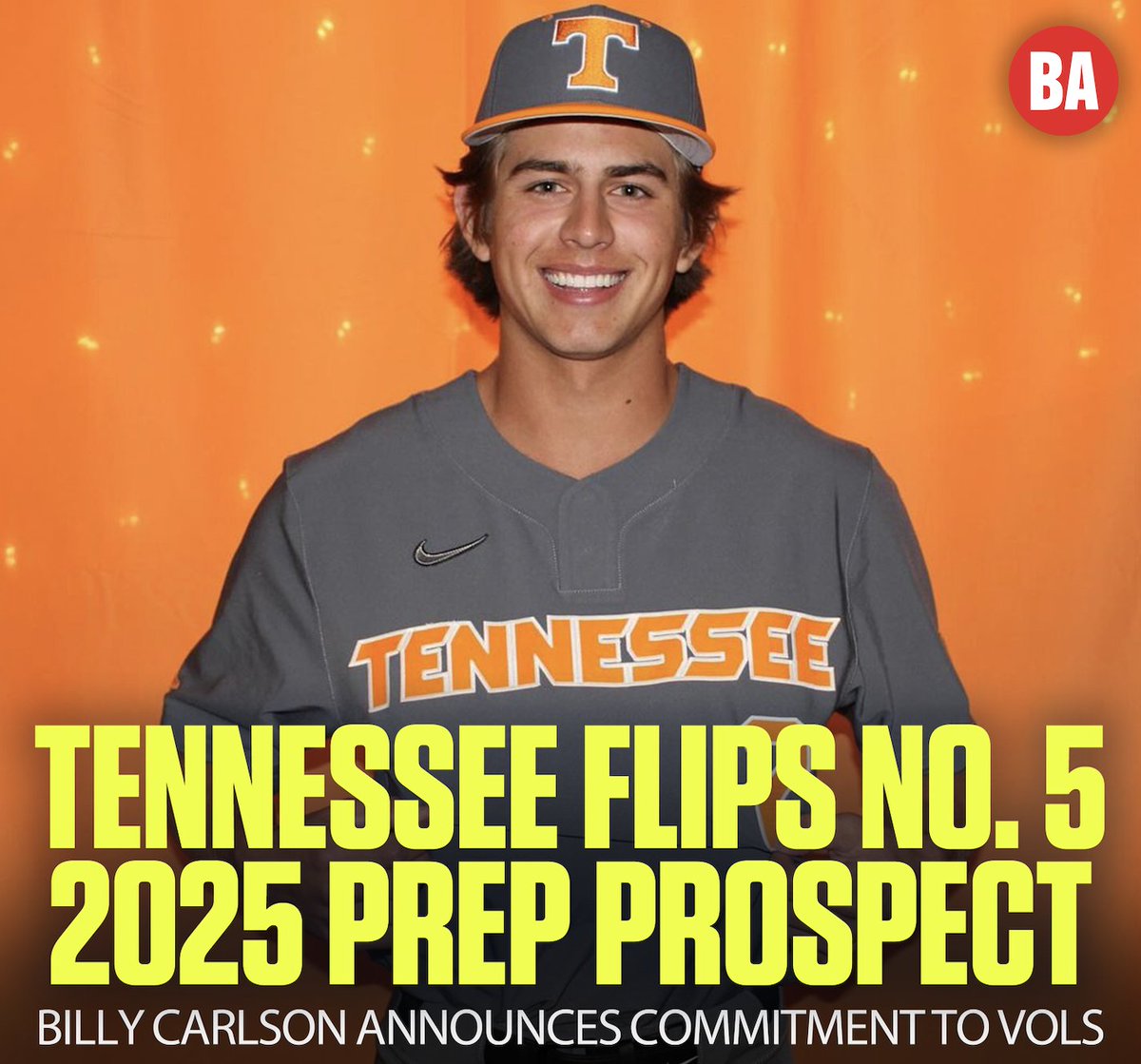 NEWS: Billy Carlson, a SS/RHP ranked No. 5 in the 2025 class, has flipped his commitment from Vanderbilt to <a href="/Vol_Baseball/">Tennessee Baseball</a>

baseballamerica.com/stories/billy-…