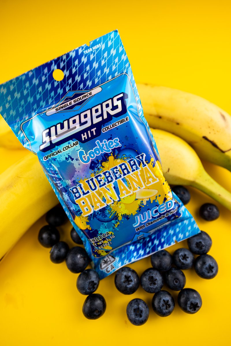 hitsluggers's tweet photo. We’ve teamed up with @cookiesglobal  to bring you the ultimate flavor experience: Blueberry Banana 🍌🫐

Perfect for those laid-back days or kicking off the weekend right 💨

#BlueberryBanana #CookiesCollab #SluggersHit #NewDrop https://t.co/ydmryDXp2x