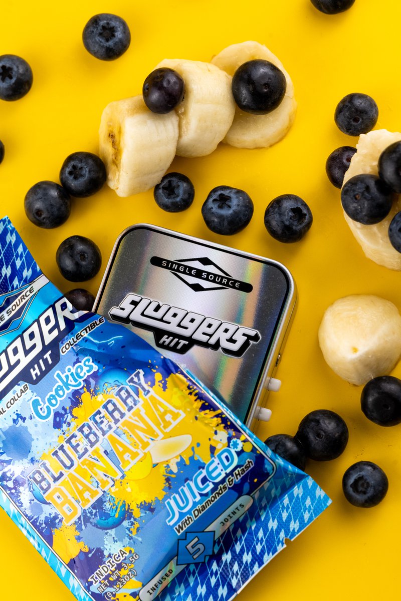 hitsluggers's tweet photo. We’ve teamed up with @cookiesglobal  to bring you the ultimate flavor experience: Blueberry Banana 🍌🫐

Perfect for those laid-back days or kicking off the weekend right 💨

#BlueberryBanana #CookiesCollab #SluggersHit #NewDrop https://t.co/ydmryDXp2x