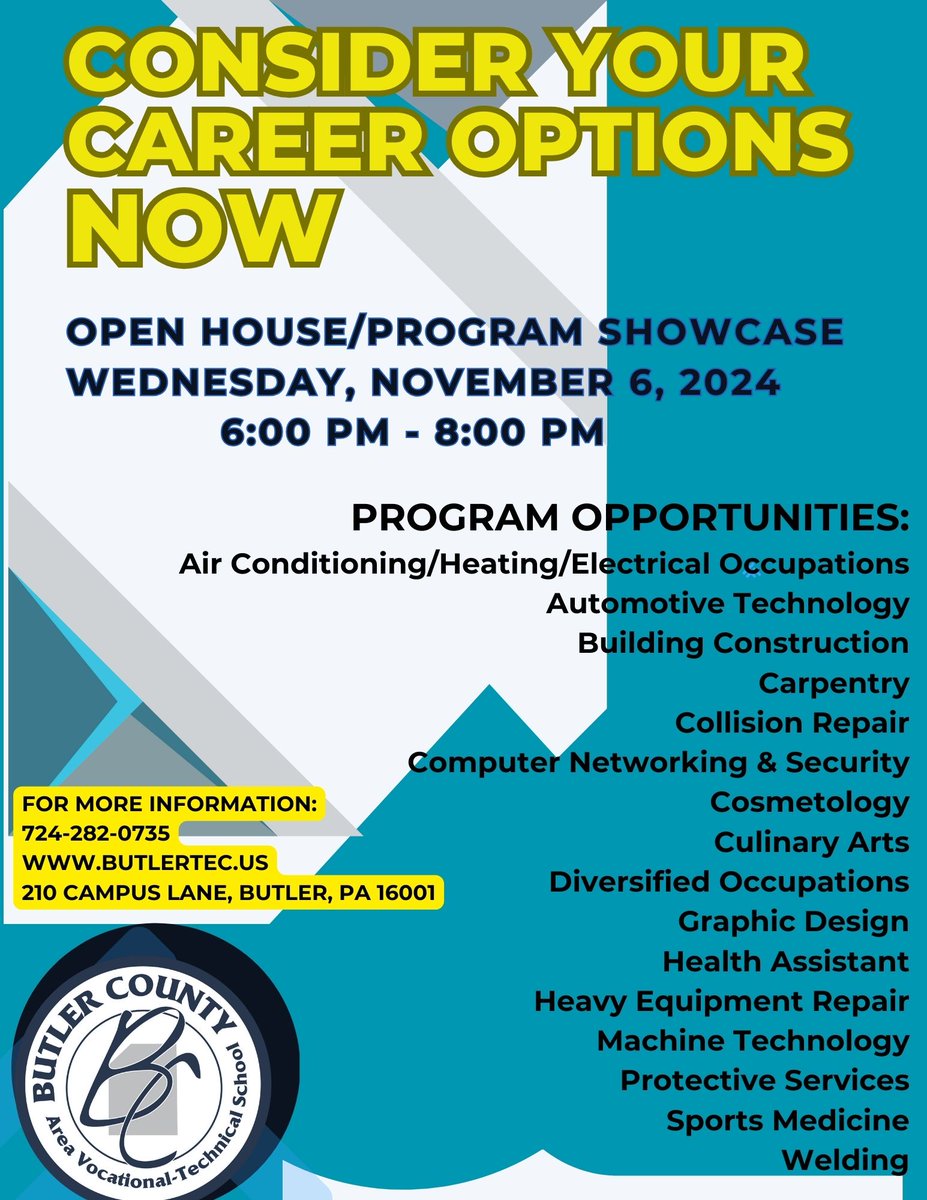 🚨Attention Butler County Students and Parents🚨

Participating Districts:
-Butler Area School District
-Karns City Area School District
-Knoch School District
-Mars Area School District
-Moniteau School District
-Seneca Valley School District
-Slippery Rock Area School District