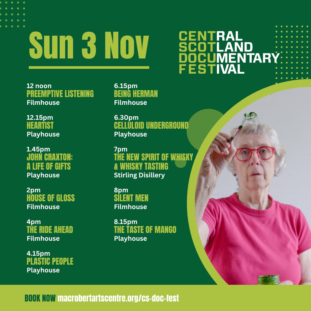 Doc Lovers, this is the reel deal! 

From just £10 [Students] / £15, a Festival Pass to #CSDF24 lets you catch unlimited films all weekend.

🎥Central Scotland Documentary Festival
📅Thu 31 Oct – Mon 4 Nov
🎟️Festival passes are available via: bit.ly/3Bc47ED