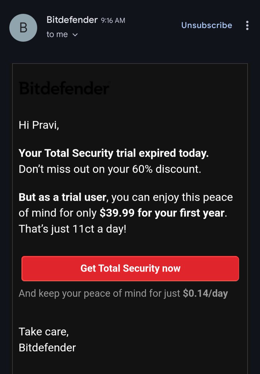 pravig1's tweet photo. @Bitdefender just FYI, you keep sending me emailS saying you have a deal for $39.99. But it's actually $49.99 when you click on the link. A little sneaky!?!? https://t.co/4VJpE0mXUp