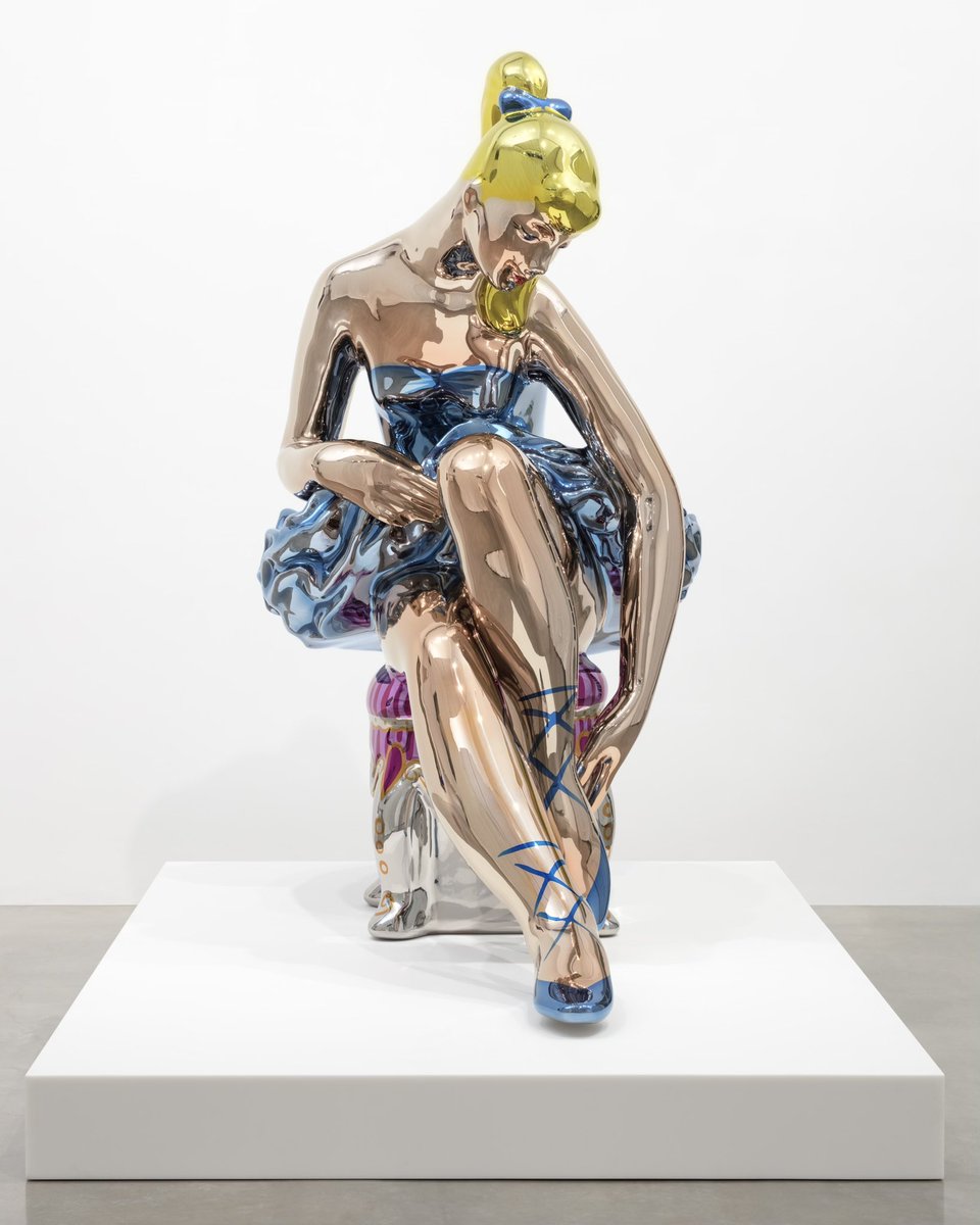 Seated Ballerina from the Antiquity series explores the themes of love, beauty, desire, and the metaphysical dialogue art connects us to with the past, present, and future of human history.
 
Seated Ballerina, 2010-2015
mirror-polished stainless steel with transparent color