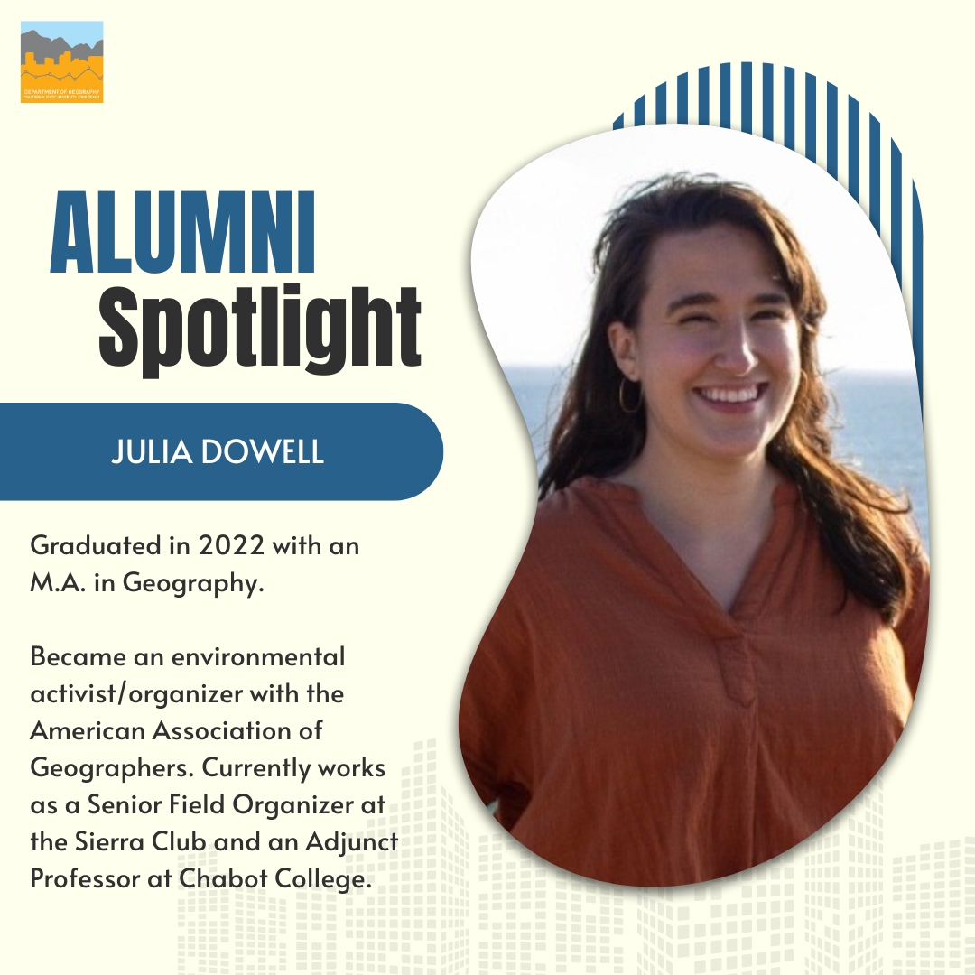 CSULBGeography's tweet photo. Meet Julia Dowell, who graduated with her M.A. in Geography from CSULB. Here’s some words of advice from her.
#csulbgeog #csulbgeography #alumni #csulb https://t.co/EUqzZ6Fj4v
