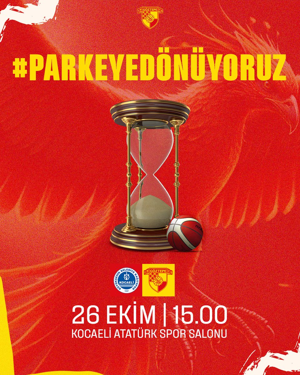 GoztepeBSKT's tweet photo. Geri sayım bitti, parkeye dönüyoruz! 💛❤️

🆚 Kocaeli Büyükşehir Belediye Kağıtspor
🗓️ 26 Ekim Cumartesi
⏰ 15.00
🏟️ Kocaeli Atatürk Spor Salonu

#GöztepeBasketbol #ParkeyeDönüyoruz https://t.co/n1nz4XVhfd