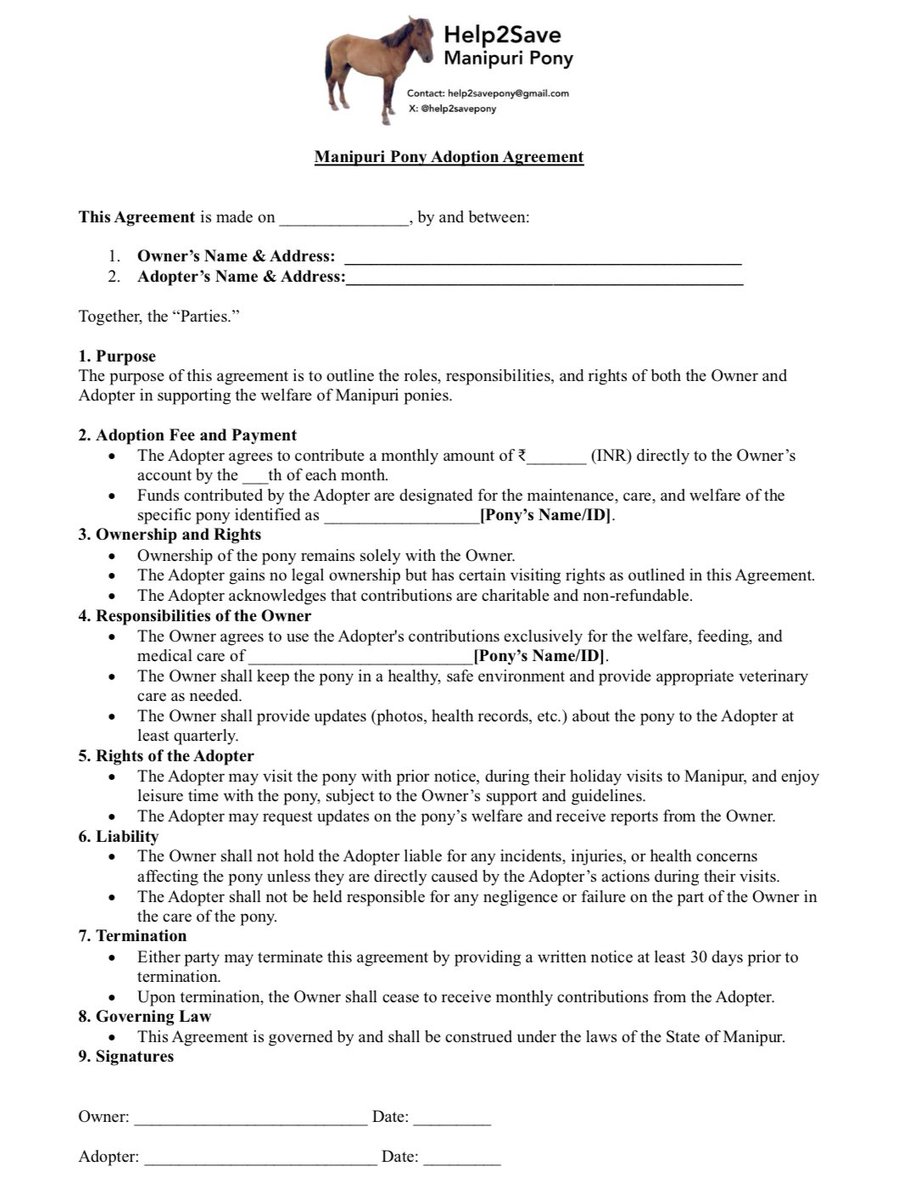 Manipuri Pony Adoption Agreement. Dear all, could you give us any feedback on this please? Sorry it has taken a little longer to prepare this 🙏🏻