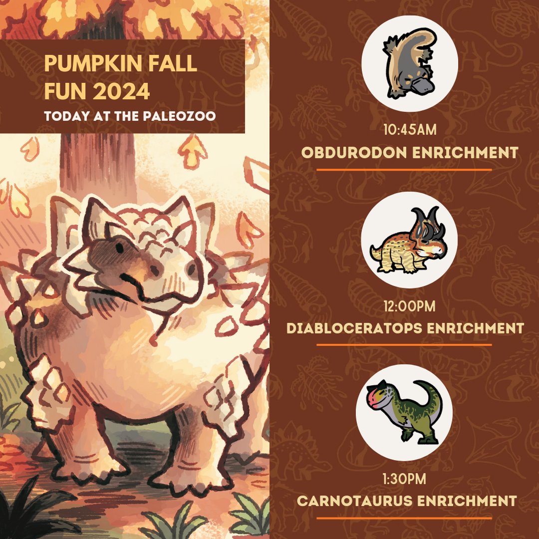 Did someone say pumpkins? 🎃

Our Today at the Paleozoo events is extra special this week, as our animals will be offered pumpkins filled with treats (no tricks) as an amazing source of enrichment! We hope to see you there 🍁🦖