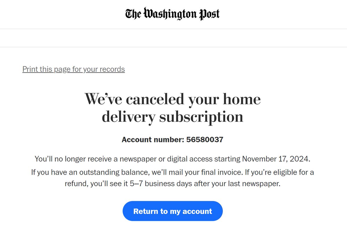 Goodbye Washington Post. Next time endorse a candidate when the country's democracy is on the line.