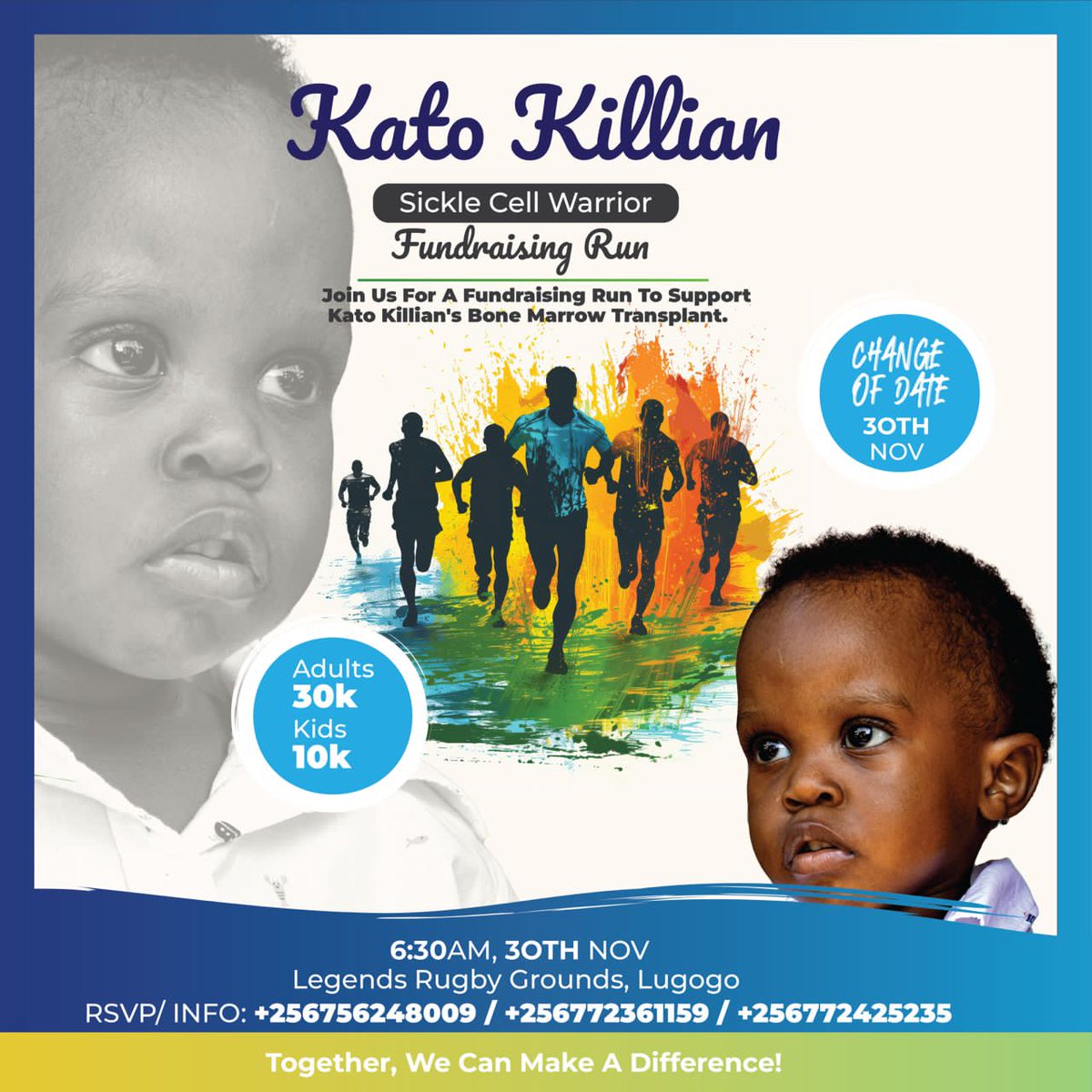 "HELP KATO KILLIAN BEAT SICKLE CELL! Join us for the "Sickle Cell Warrior Fundraising Run" marathon to raise funds for his bone marrow transplant in India. Every step counts, every donation matters! #RunForKato #SickleCellAwareness #SickleCellOmumanyi
<a href="/AnitahAmong/">Anita Annet Among</a>